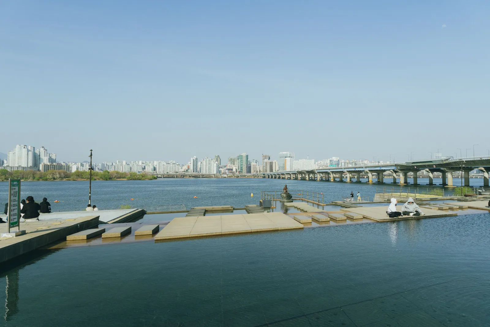 The Han River and its bridges seen from the bank in Seoul, South Korea