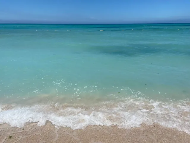 Shallow turquoise water and pale sand along the shoreline